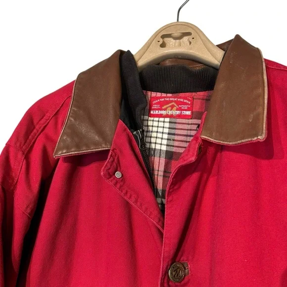 Vintage Marlboro Country Store Chore Coat Red Denim Workwear XL